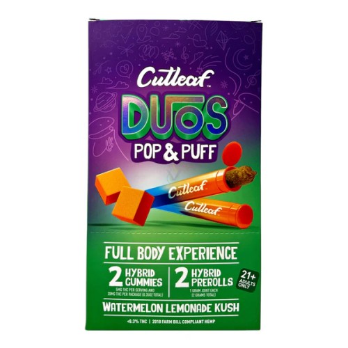 CUTLEAF DUOS POP & PUFF 2 GUMMIES & 2 -1G PRE ROLLS HYBRID