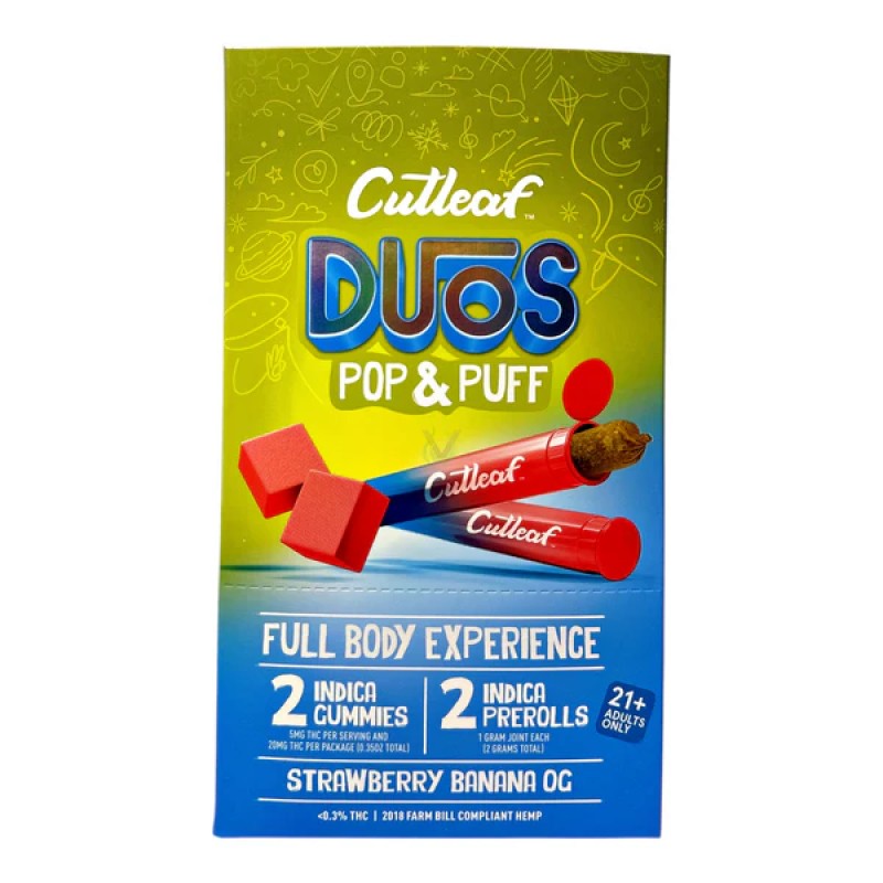 CUTLEAF DUOS POP & PUFF 2 GUMMIES & 2 -1G PRE ROLLS INDICA