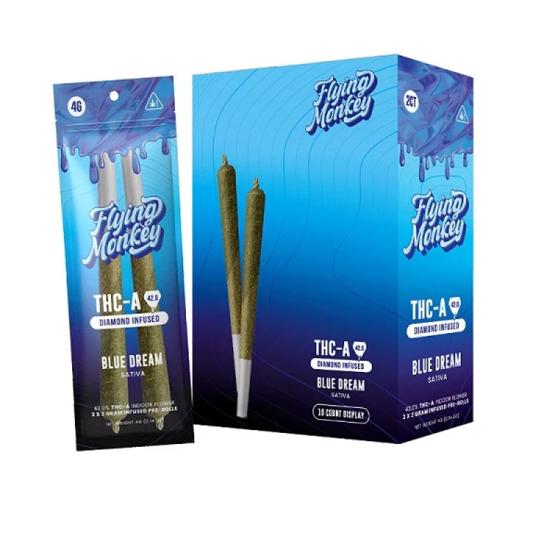 FLYING MONKEY THC-A PRE ROLLS 2PACK BLUE DREAM SATIVA