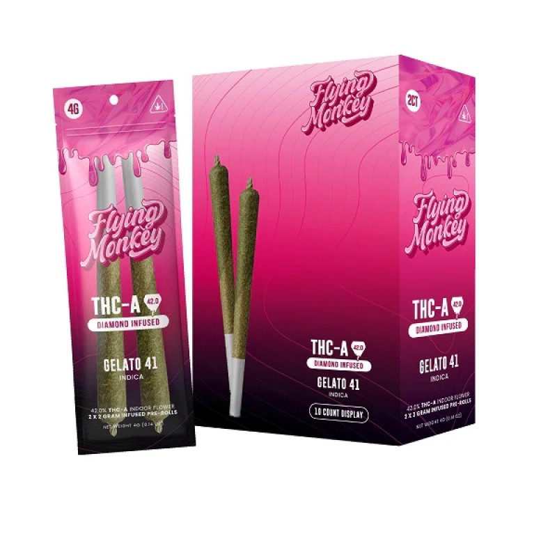 FLYING MONKEY THC-A PRE ROLLS 2PACK GELATO 41 INDICA