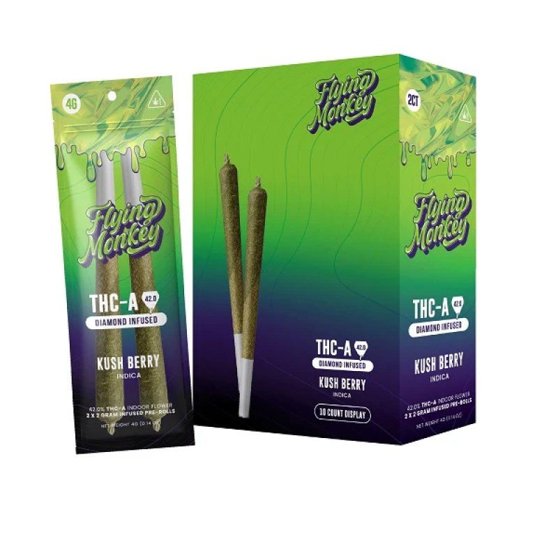 FLYING MONKEY THC-A PRE ROLLS 2PACK KUSH BERRY INDICA