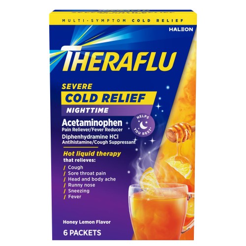 THERAFLU SEVERE COLD RELIEF- NIGHTTIME HONEY LEMON 6 PACKETS