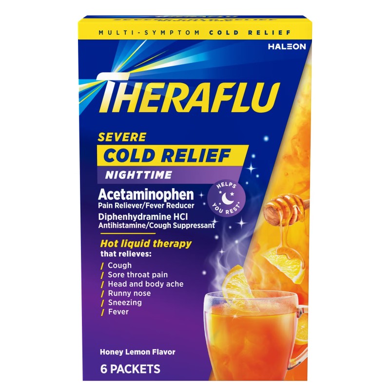 THERAFLU SEVERE COLD RELIEF- NIGHTTIME HONEY LEMON 6 PACKETS